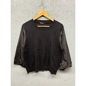 Laurèl Black Knit Pullover Sweater Women’s Size 38‎ Balloon Sleeve Cotton Blend